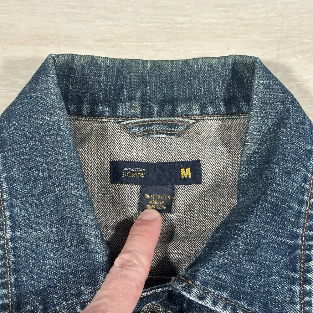 Vintage J.Crew Mens Denim Trucker Jacket Size Medium Dark Wash Hong‎ Kong Made